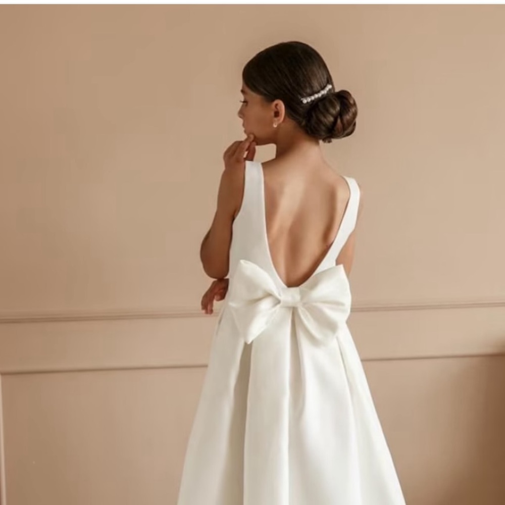Custom Elegant Ivory  Flowergirl Dress with large Bow